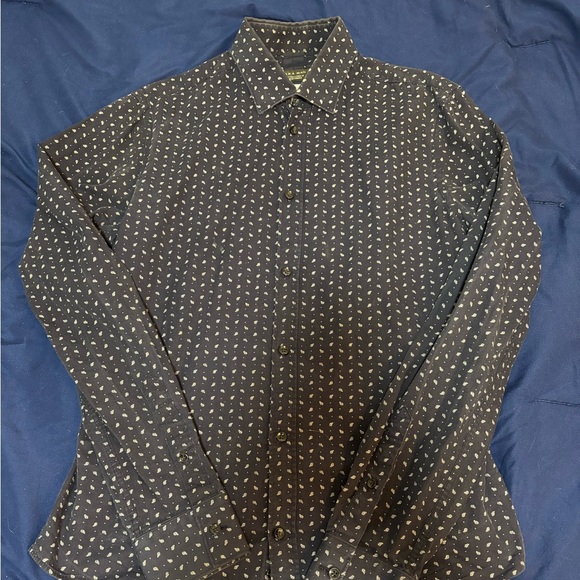 Zara Blue Casual Button Down Shirt with Polka Dots - Picture 1 of 3